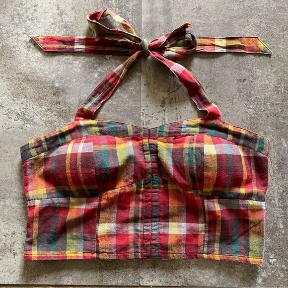 American Eagle Halter Top Plaid Large Festival Stretch Corset Party - Picture 3 of 9